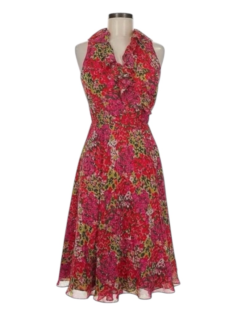 Lauren Ralph Lauren Floral Print Wrap Midi Dress, Ruffle Trim, Size 4.